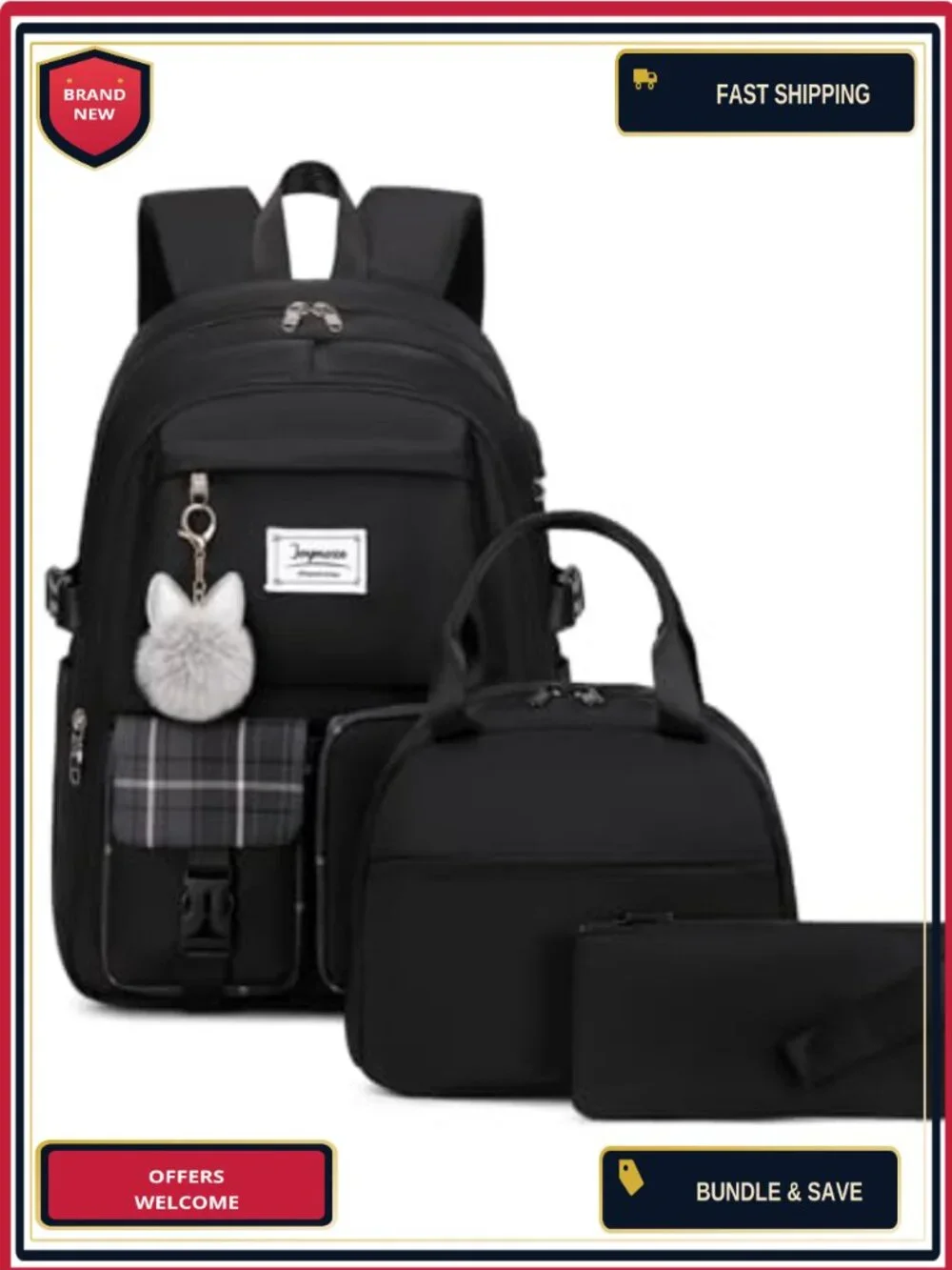 Waterproof Polyester Laptop Backpack Set with Pockets for Travel School